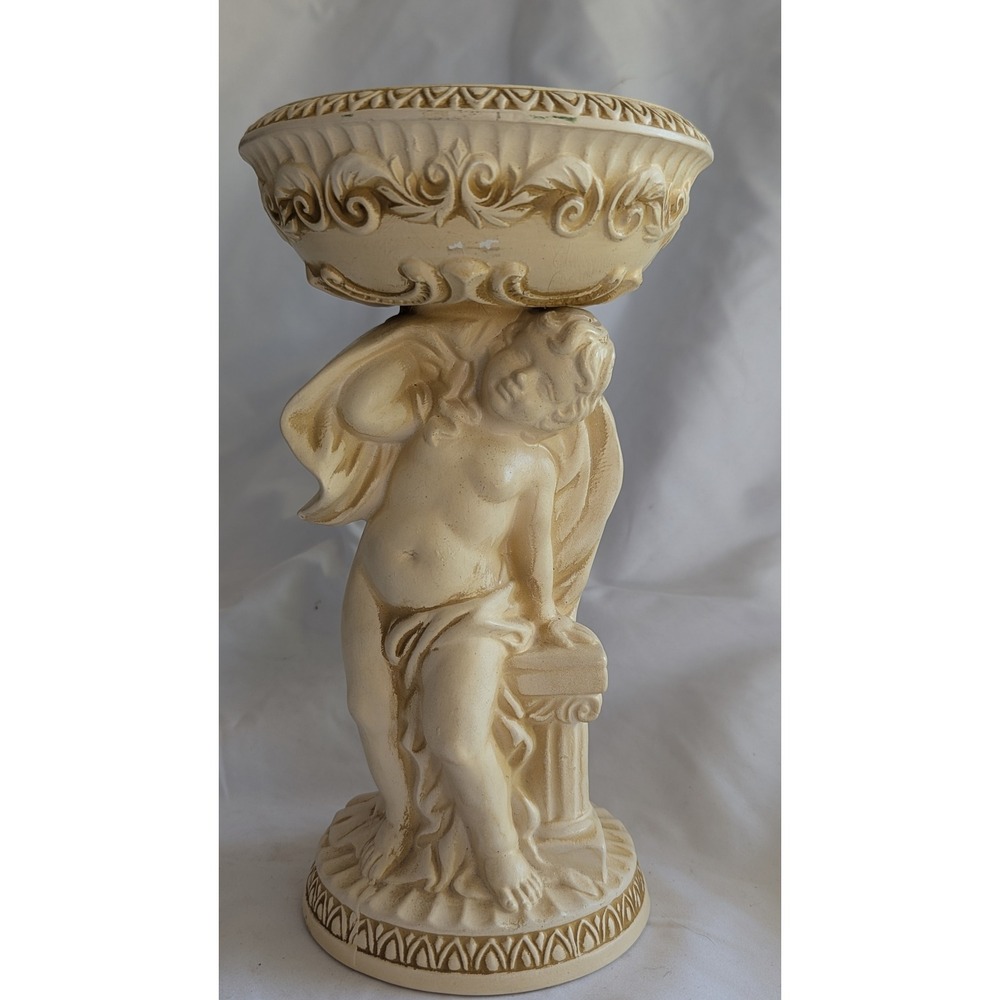 Vintage Inarco Japan Cherub Pedestal Planter E-4261 Cream Ceramic Putti 10.5in